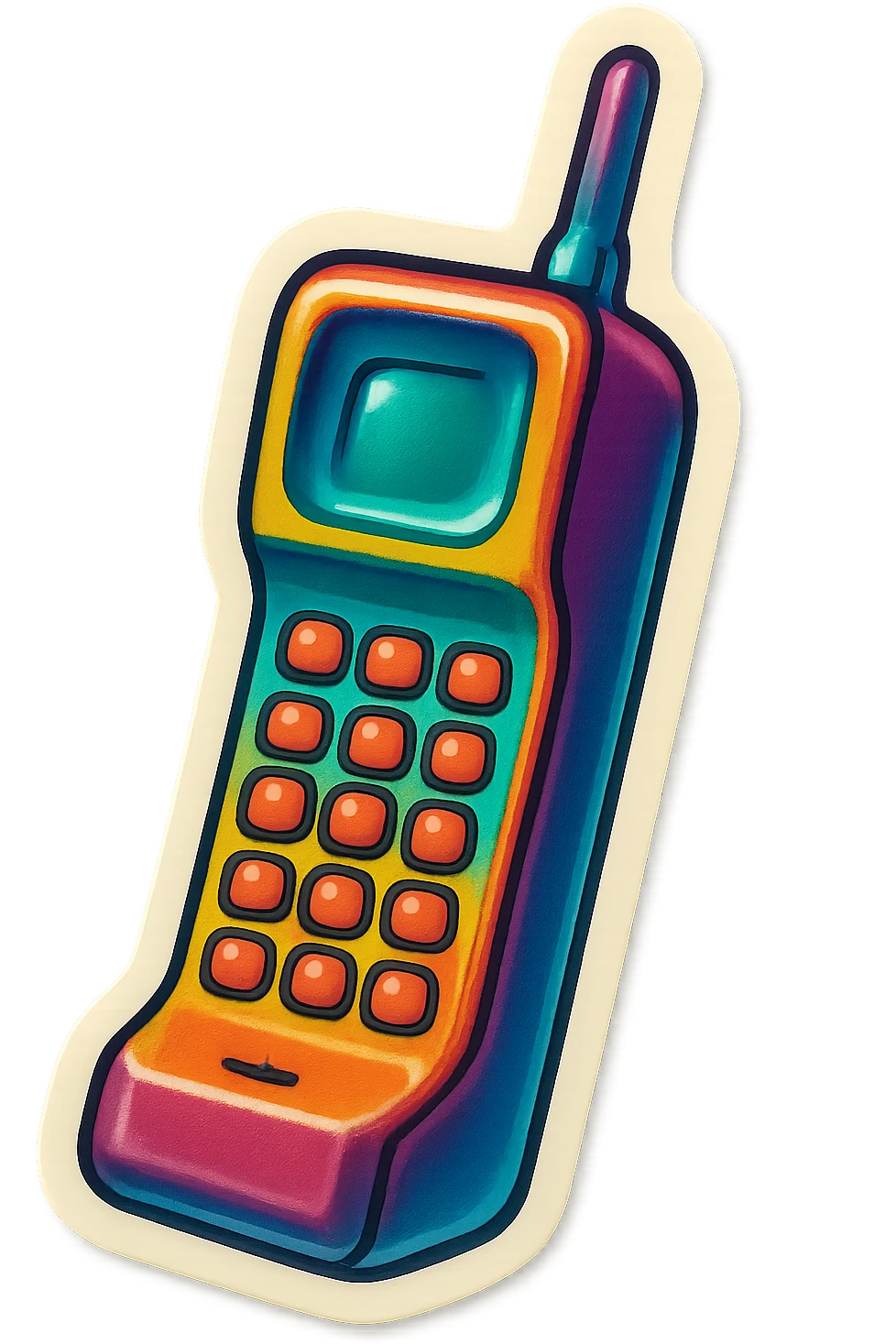 A cell phone sticker in retro stickers style, with a vintage design and colorful details emoji