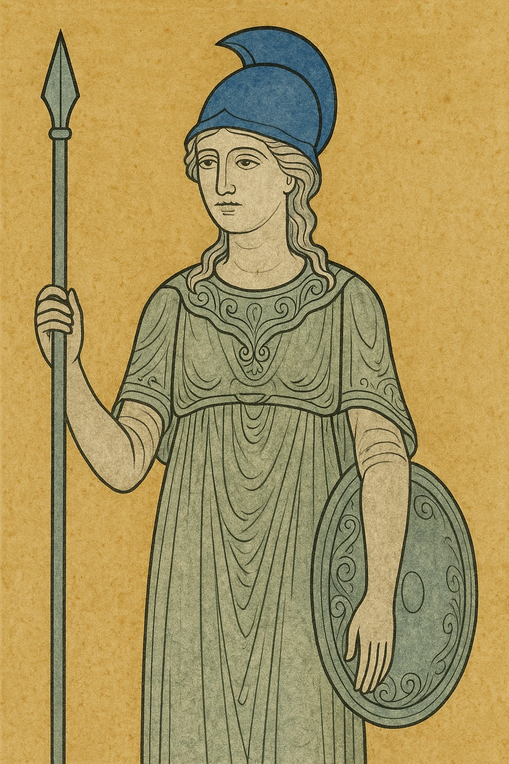 statue of Athena, blue ancient Greek helmet (#2F80C1), classical marble look, serene and wise expression emoji