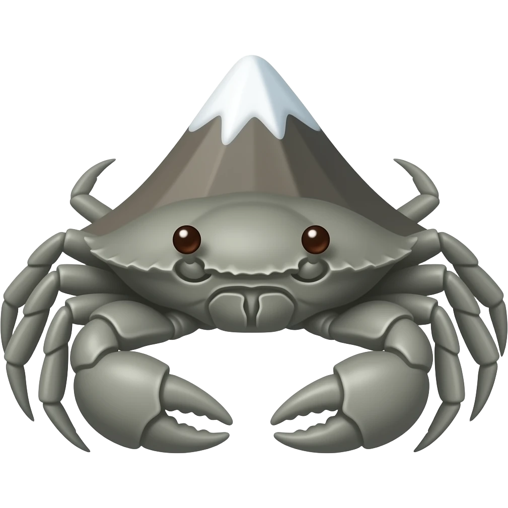 A gray crab facing forward with a mountain on his back emoji