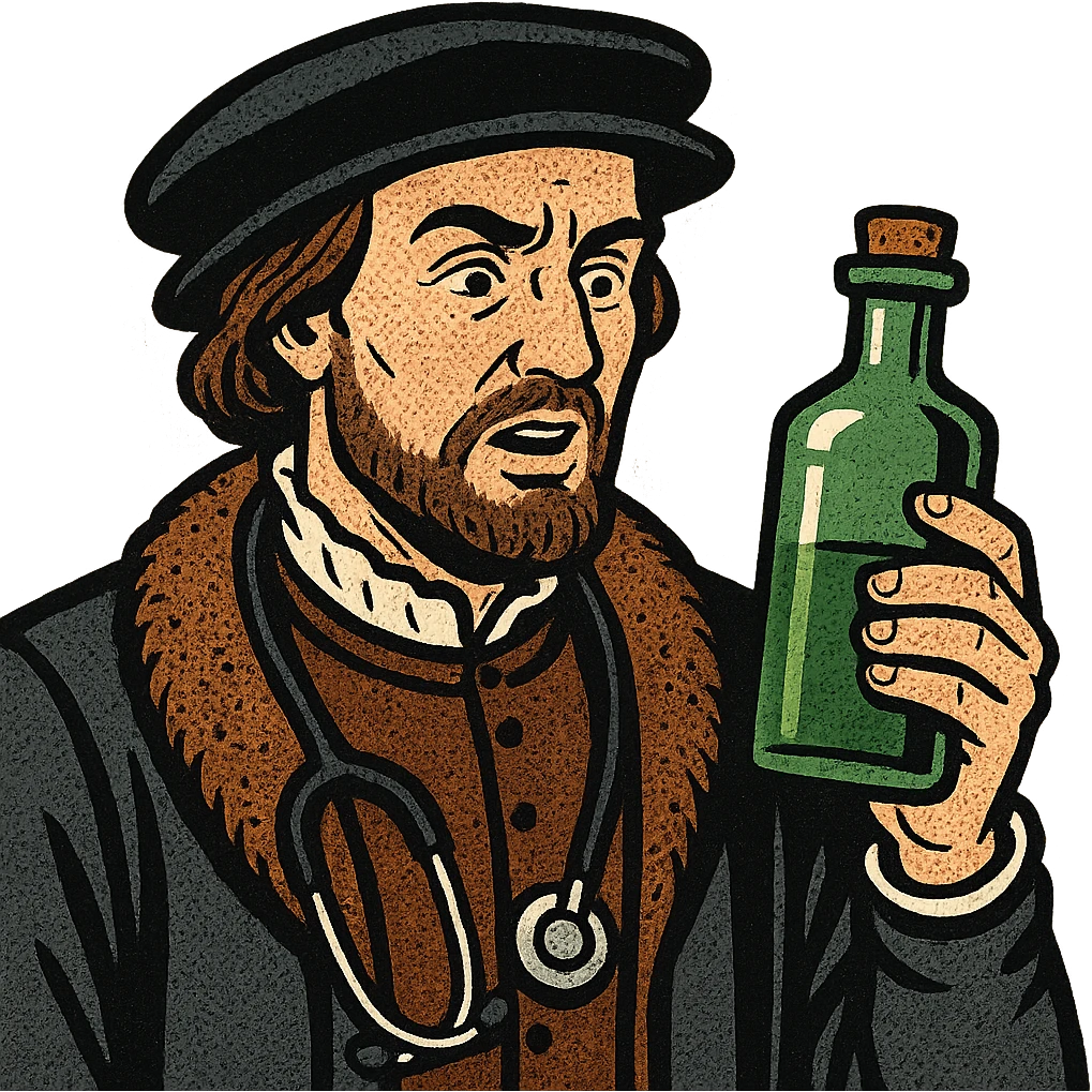A male doctor from tudor england with his herbal medicine bottle emoji