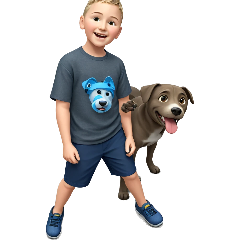 happy boy with dog outdoors emoji