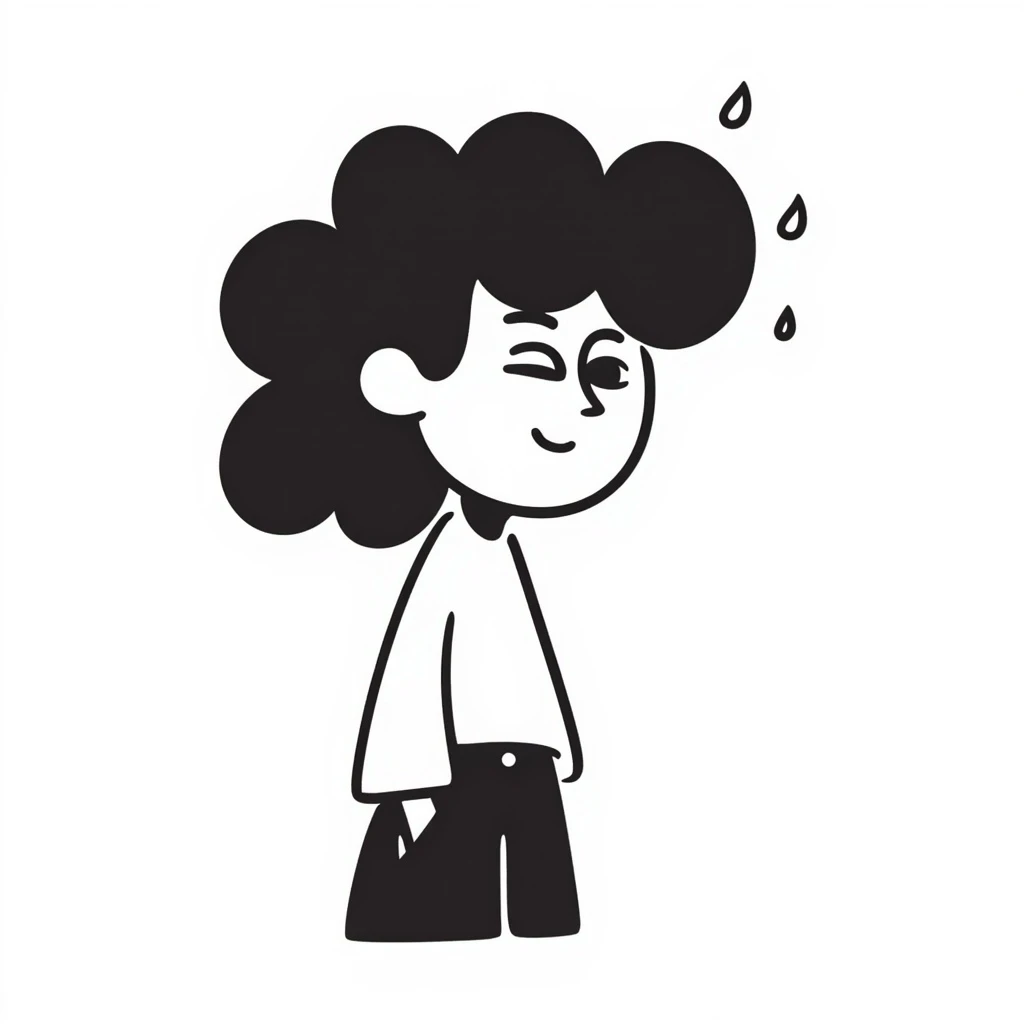 a person trying to focus, eyes crossed and sweat drops flying, playful doodle style emoji