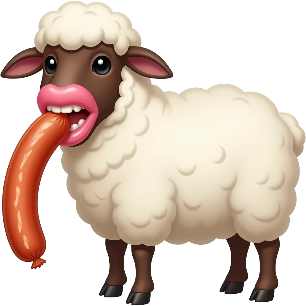 Sheep with big swollen comfy botox filler lips sucking on tip of sausage hard with no teeth emoji