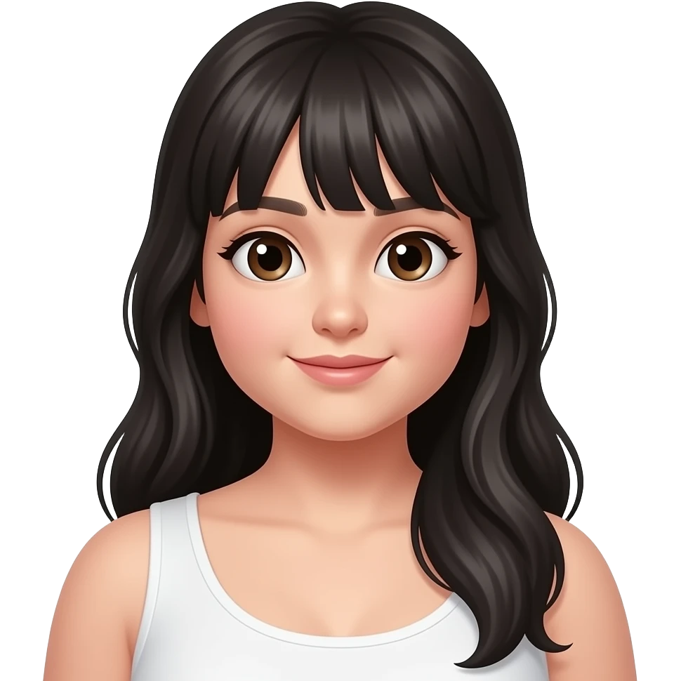 Una niña color de piel blanquita y de cuerpo rellenita y de la cara también cabello colocho largo negro piel blanquita emoji