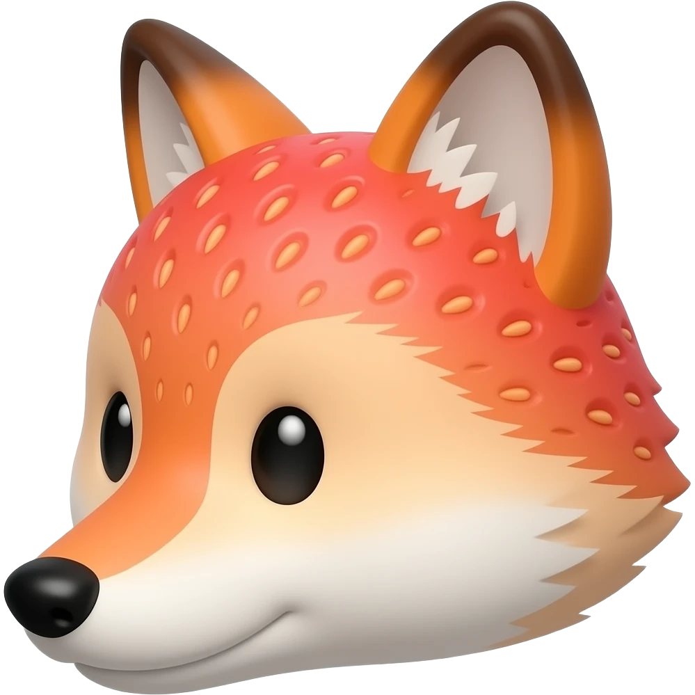 fox with strawberry texture black dots for eyes head at 3/4 emoji