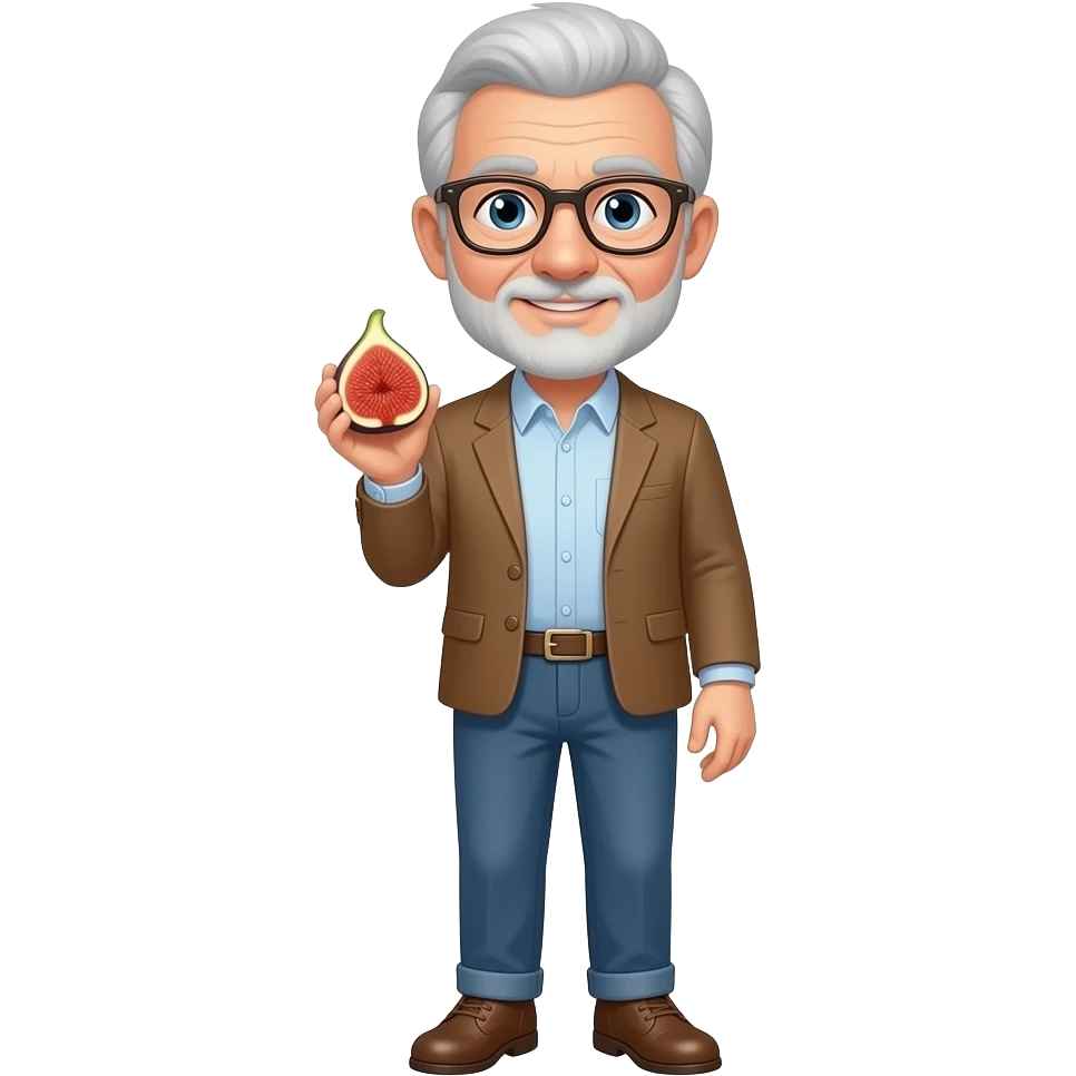 A 72-year-old man wearing shoes and a fig; no beard, no mustache emoji