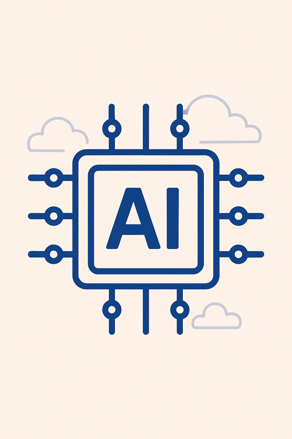 geometric AI chip icon, simple flat design, blue and white colors emoji