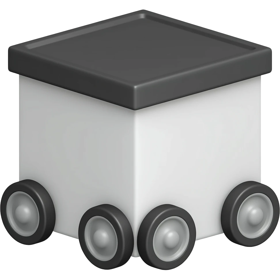 delivery design white square with 4 wheels on the sides and a black lid emoji