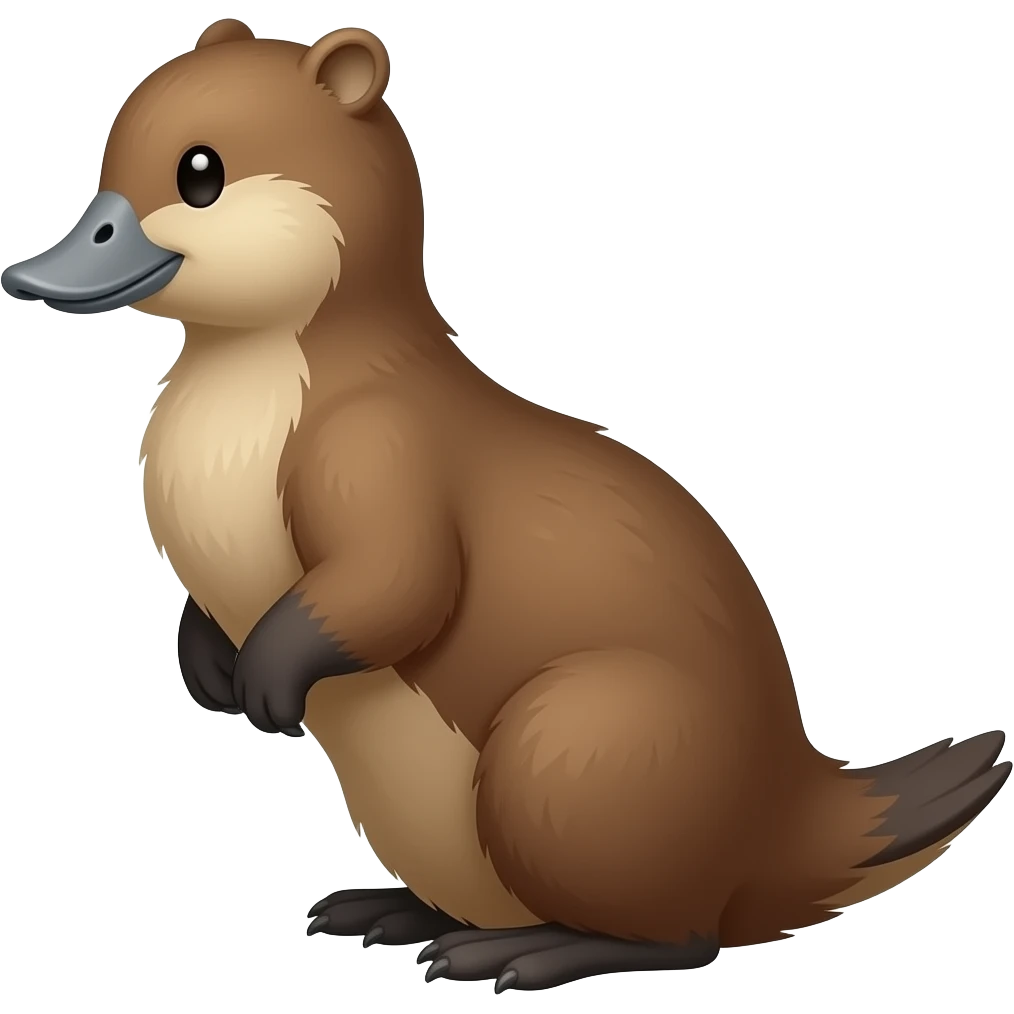 Creature: Duck's head (but brown fur and gray beak) and beaver's body, full body, side view, facing left, noto style emoji