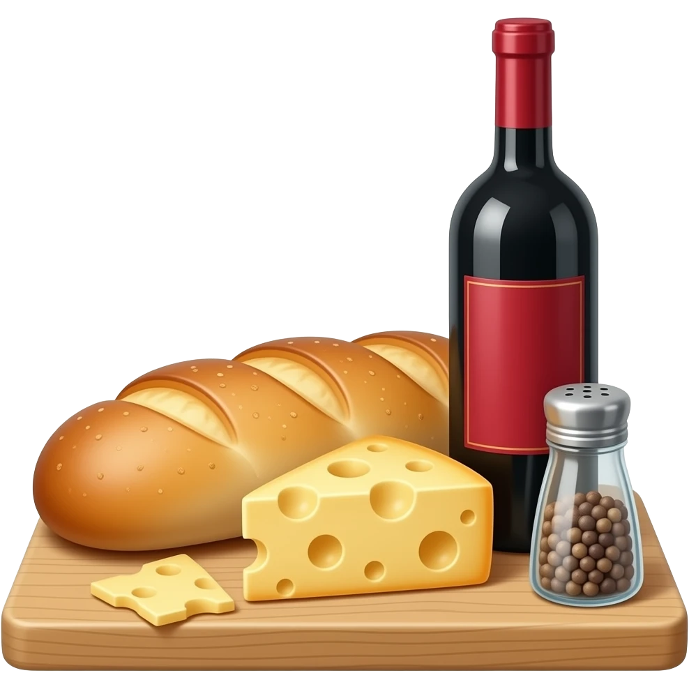Käse-Brot-Rotwein Flasche salz Pfeffer auf ein Holzbrett emoji
