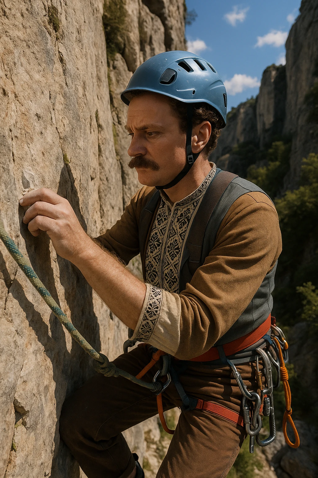 a man flakes off the rock face emoji