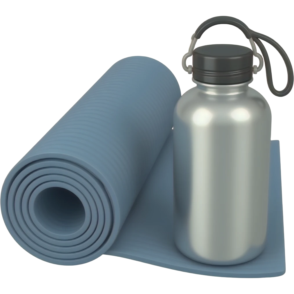 yoga mat and metal small water bottle emoji