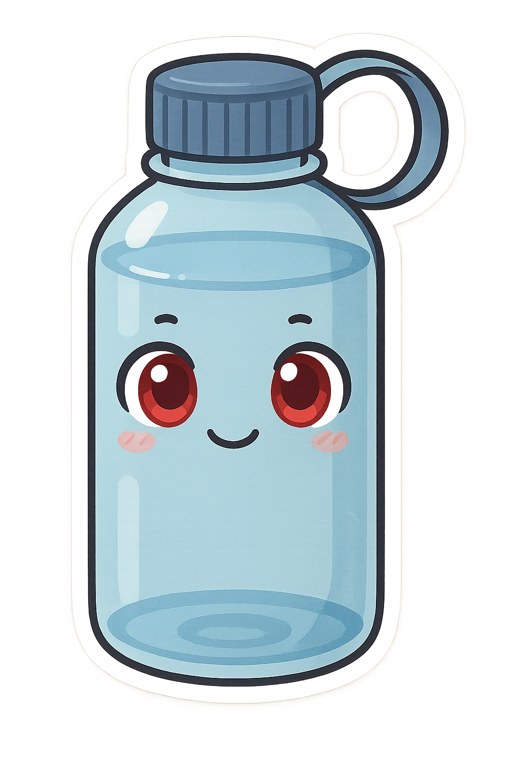A water bottle with red eyes emoji