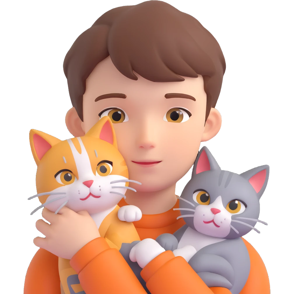 boy and cat pet in forrest background, close up pose emoji