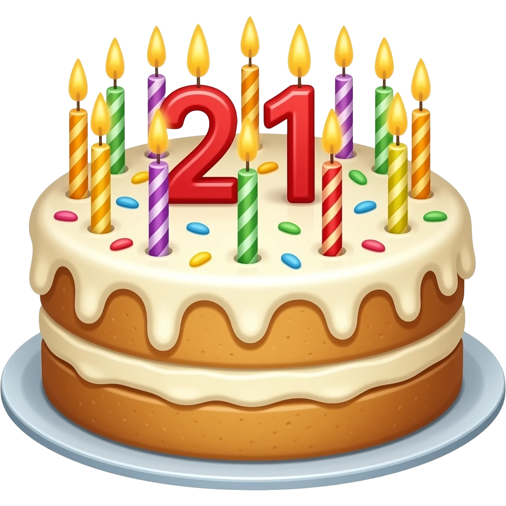birthday cake with 21 candle emoji