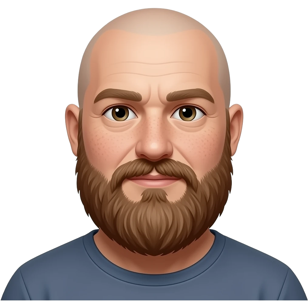 A plus-size white man with no hair. He has freckles and a long beard. emoji