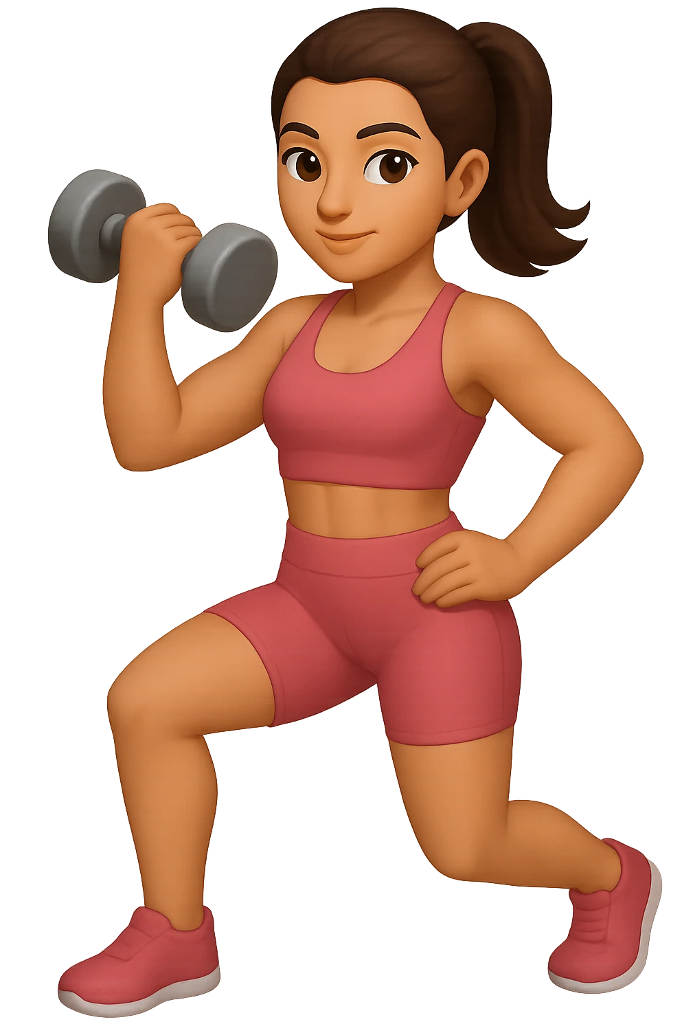 Create an emoji style illustration of a girl doing musculation wearing a cute pink workout set, inspired by the reference image. emoji