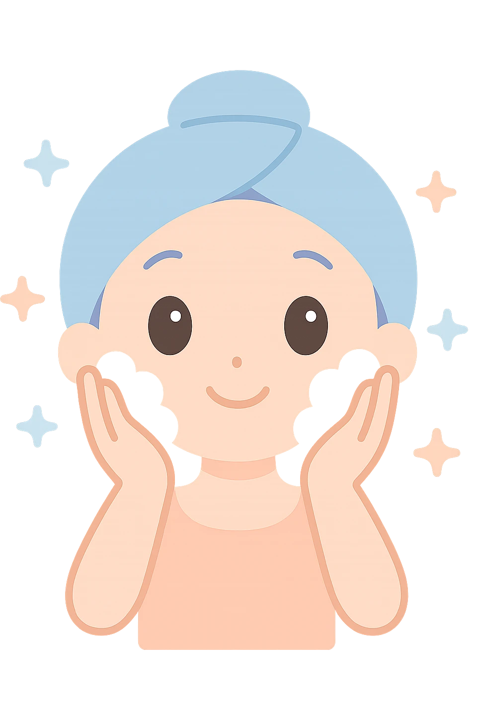 Convert the kawaii woman washing face illustration into a simple, clear, and recognizable emoji suitable for emails. Keep details minimal and distinct for small size visibility, preserving the kawaii style and transparent background. emoji