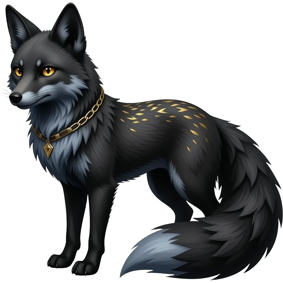 Pitch Black gothic edgy fox with sanguine, gold, and indigo accents emoji