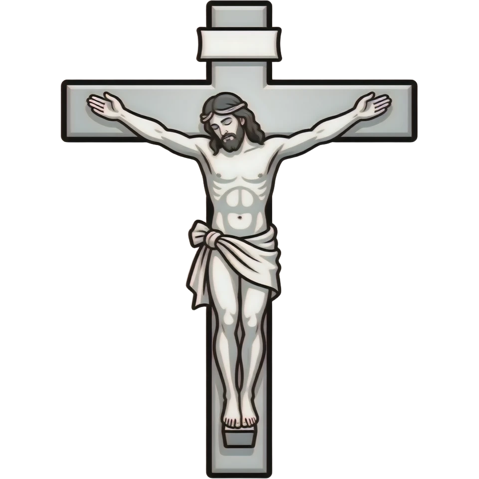 Give me an outline of Jesus on the cross in black and white. Make sure he is on the cross and you can see the entire cross in the emoji. emoji