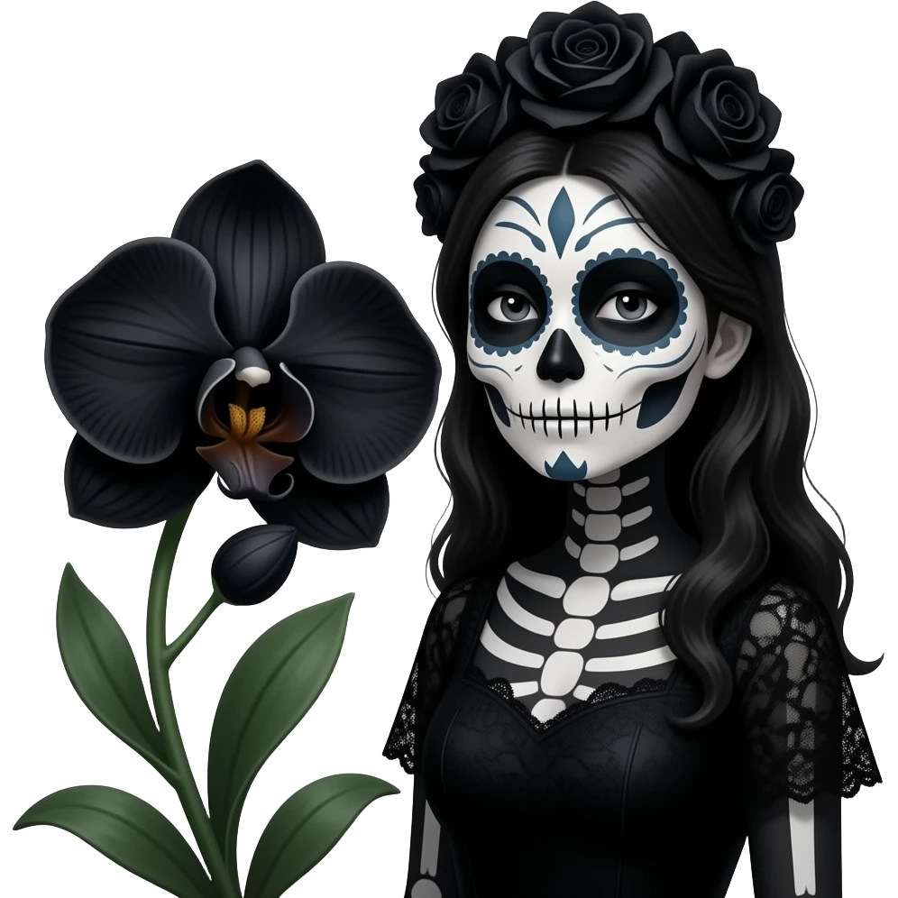 catrina meets flower in dark colors emoji