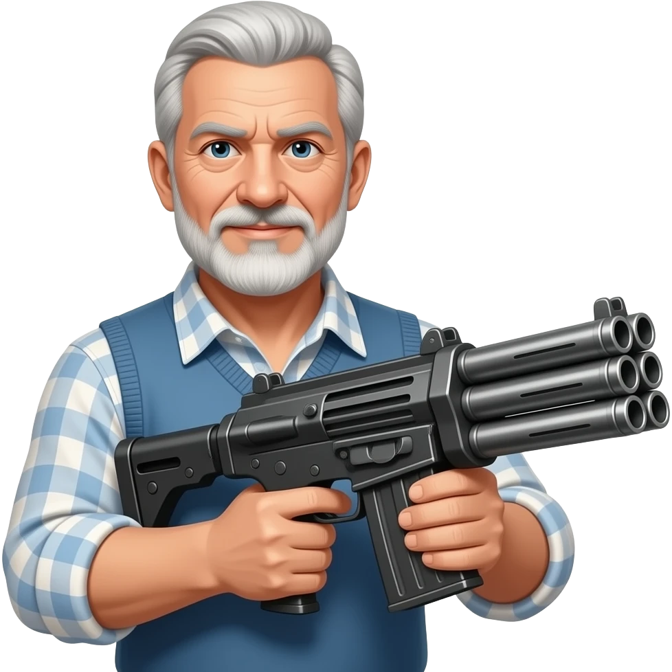 A minigun with 6 barrels held by a 67 man emoji
