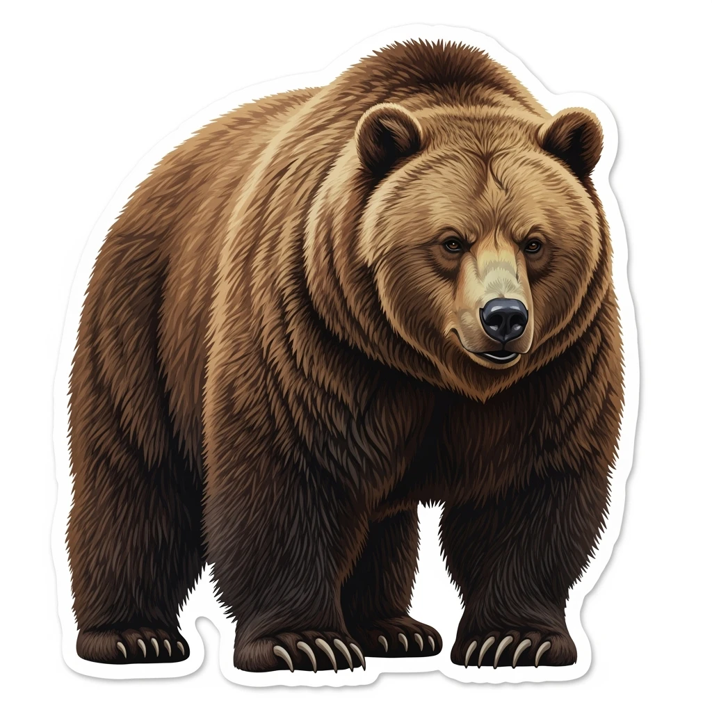 Brown bear realistic sticker white background emoji