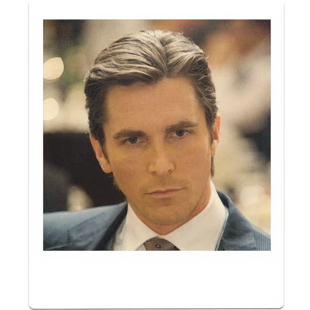 Create a polaroid style portrait illustration based on the reference photo. Use warm tones and include a classic instant photo border typical of polaroid pictures. Focus on capturing the essence of a vintage instant photo with a warm, nostalgic feel. emoji