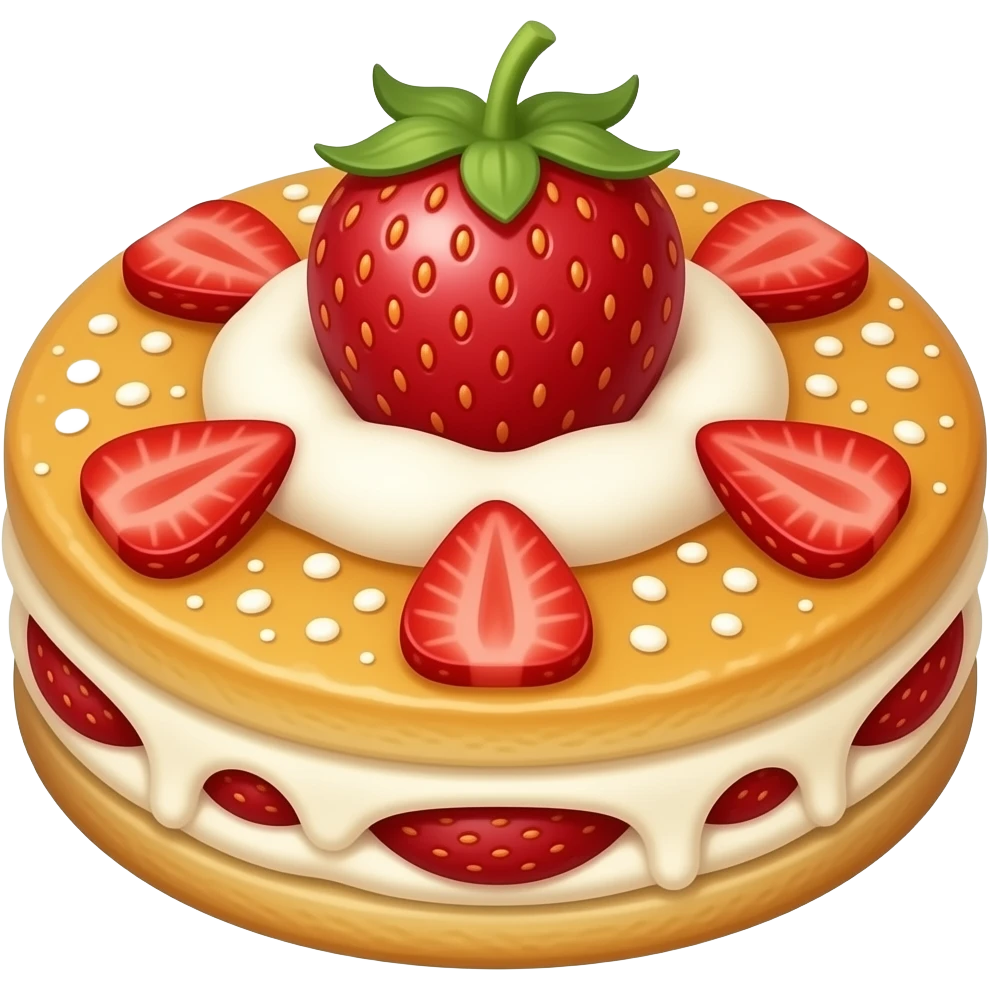 Strawberry Knafeh (Round) (Add strawberry on top) (Do not make it look soft) (Make it look tiny stringy) emoji