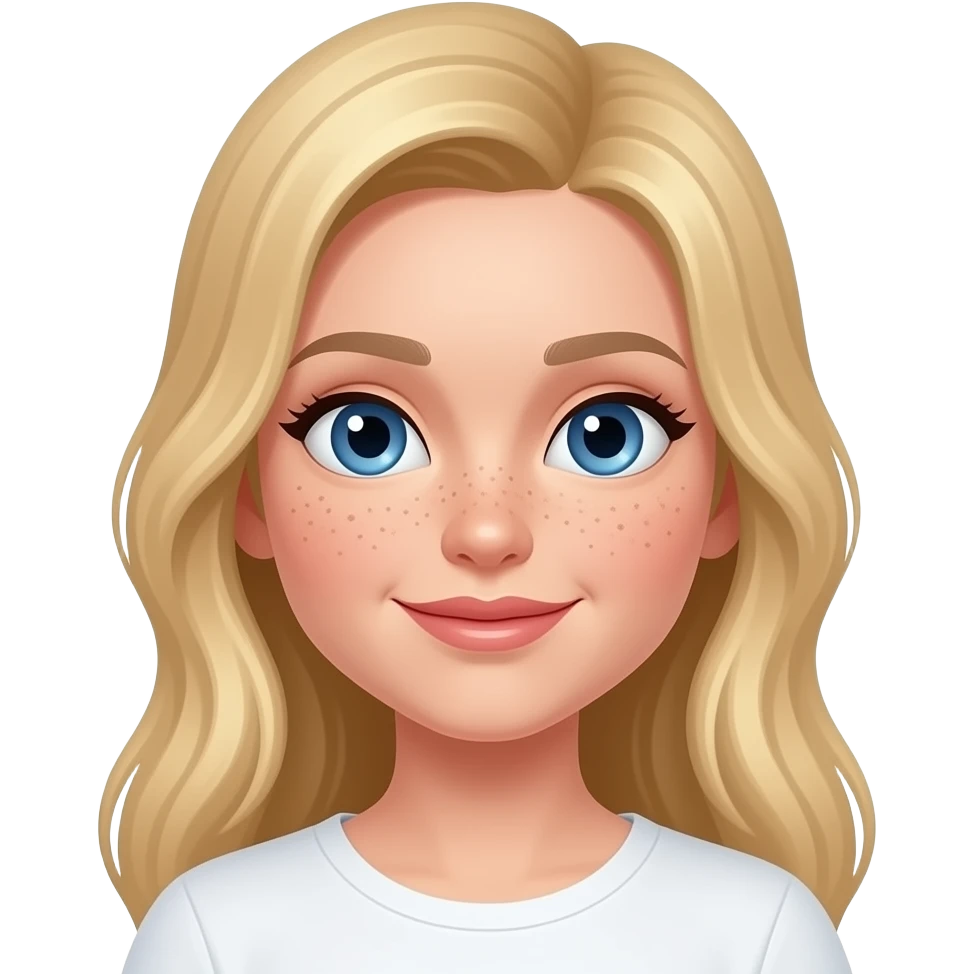 Can you make a blonde woman with long hair and blue eyes and two freckles emoji