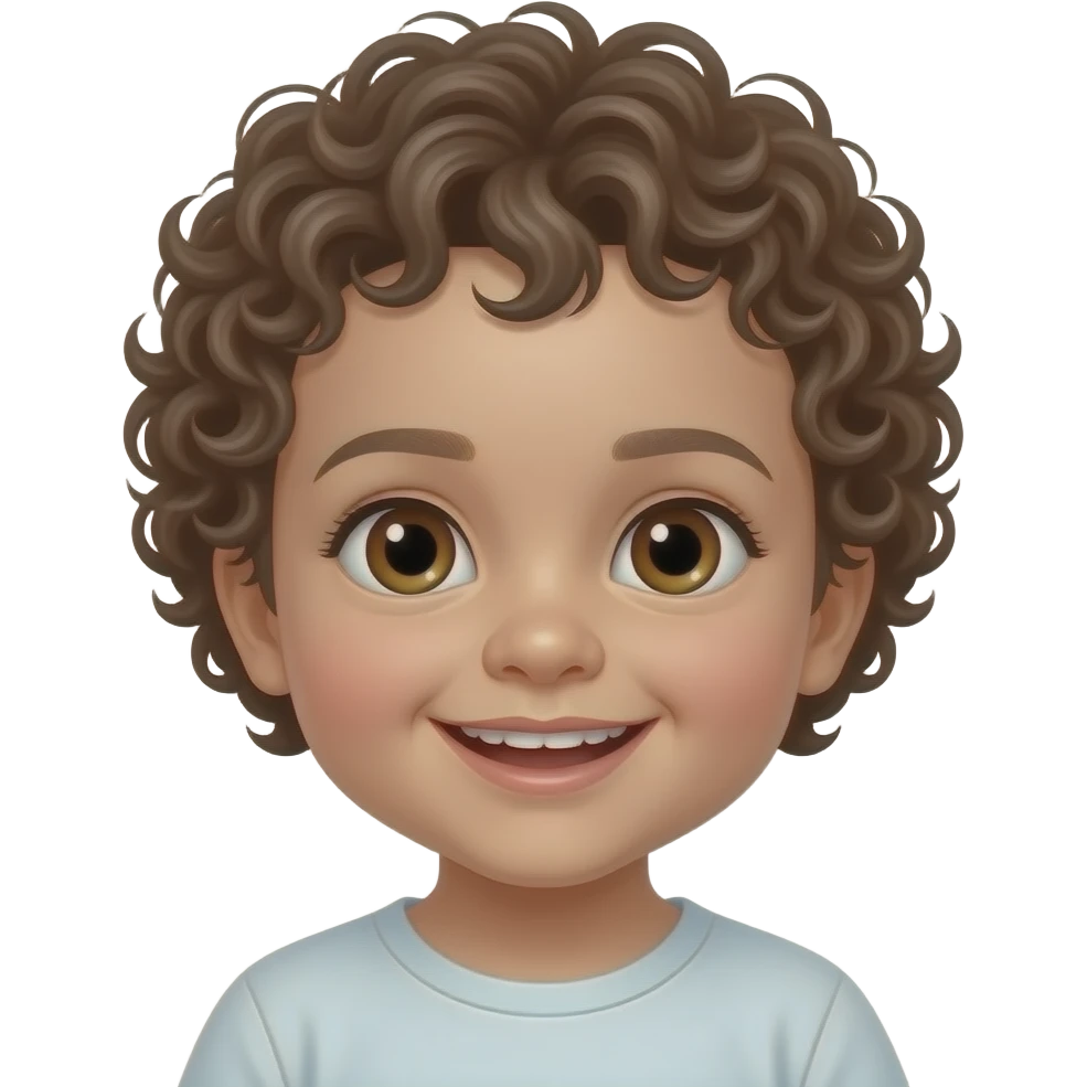 White 1 year old baby with curly hair with two teeth with brown eyes emoji