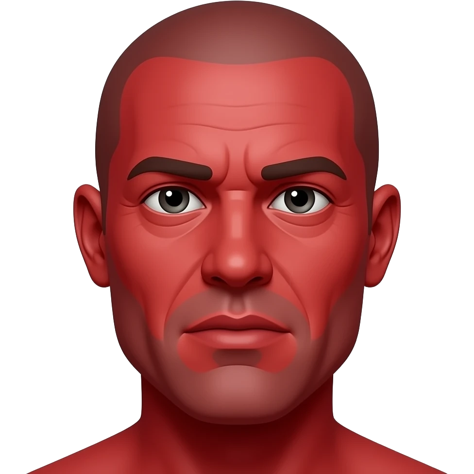 a Man with not hair not nose just a mouth on face and skin red emoji