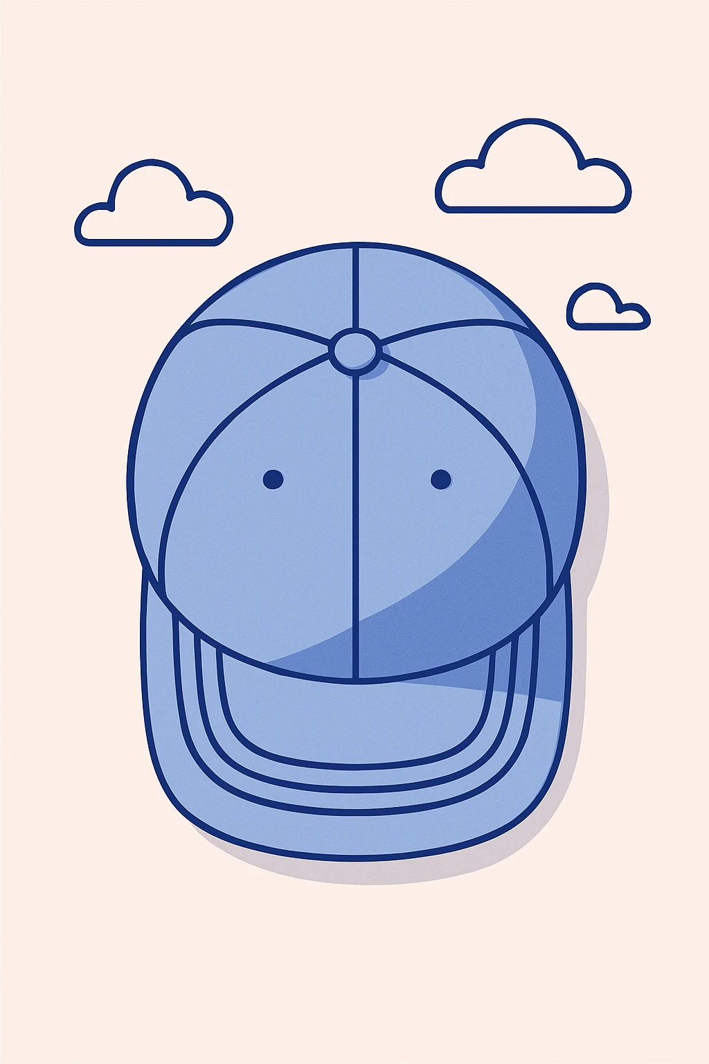 pastel blue baseball cap, top-down view, subtle shadows, no logo emoji