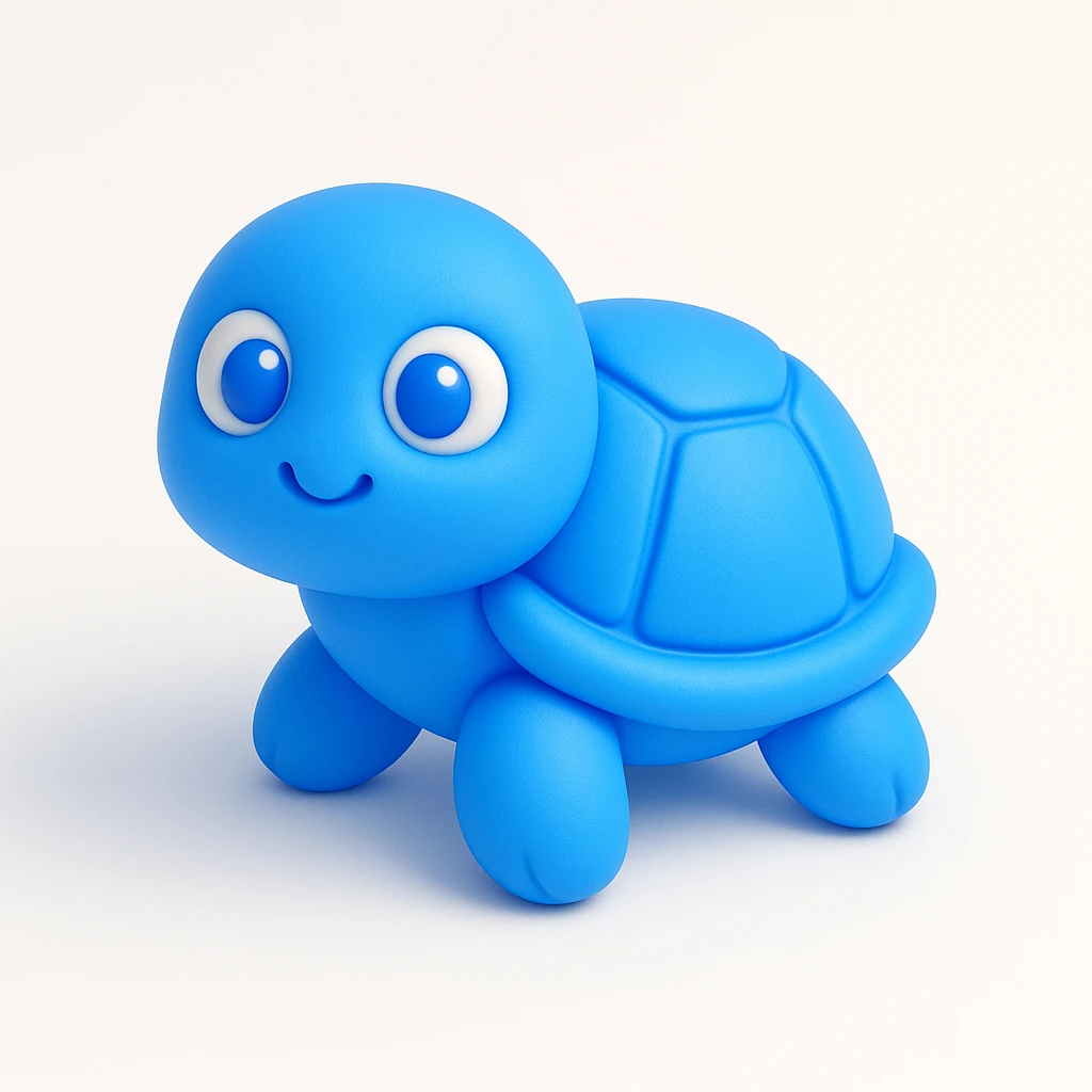 whimsical 3D green turtle with a round face, large expressive eyes and tiny paws emoji