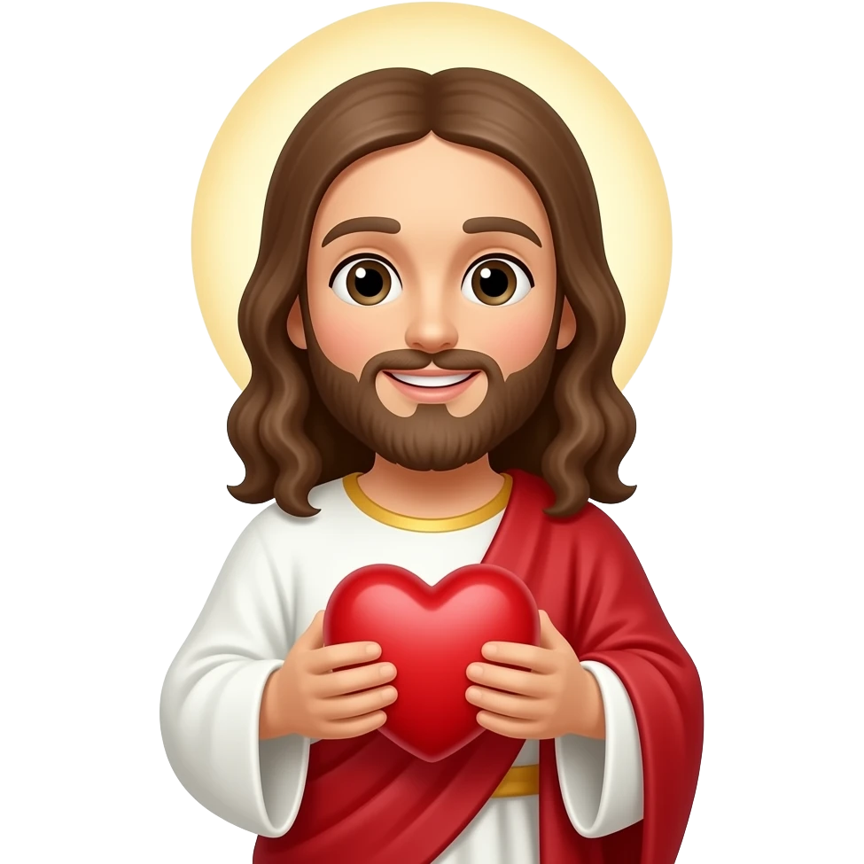 Brown Jesus holding a red heart emoji