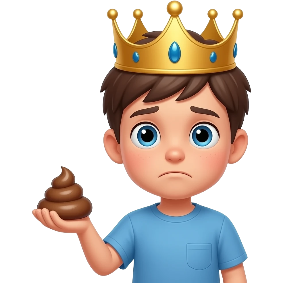 MAKE AN EMOJI AN BOY IN ONE HAND POTY(POOP) IN ONE HAND CROWN . AND THINING WHICH ON ESHOULD HIM CHOOSE AND CONFUSING. emoji