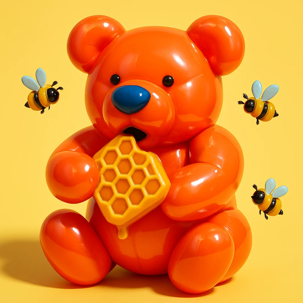 bear eating honeycomb with bees flying around emoji