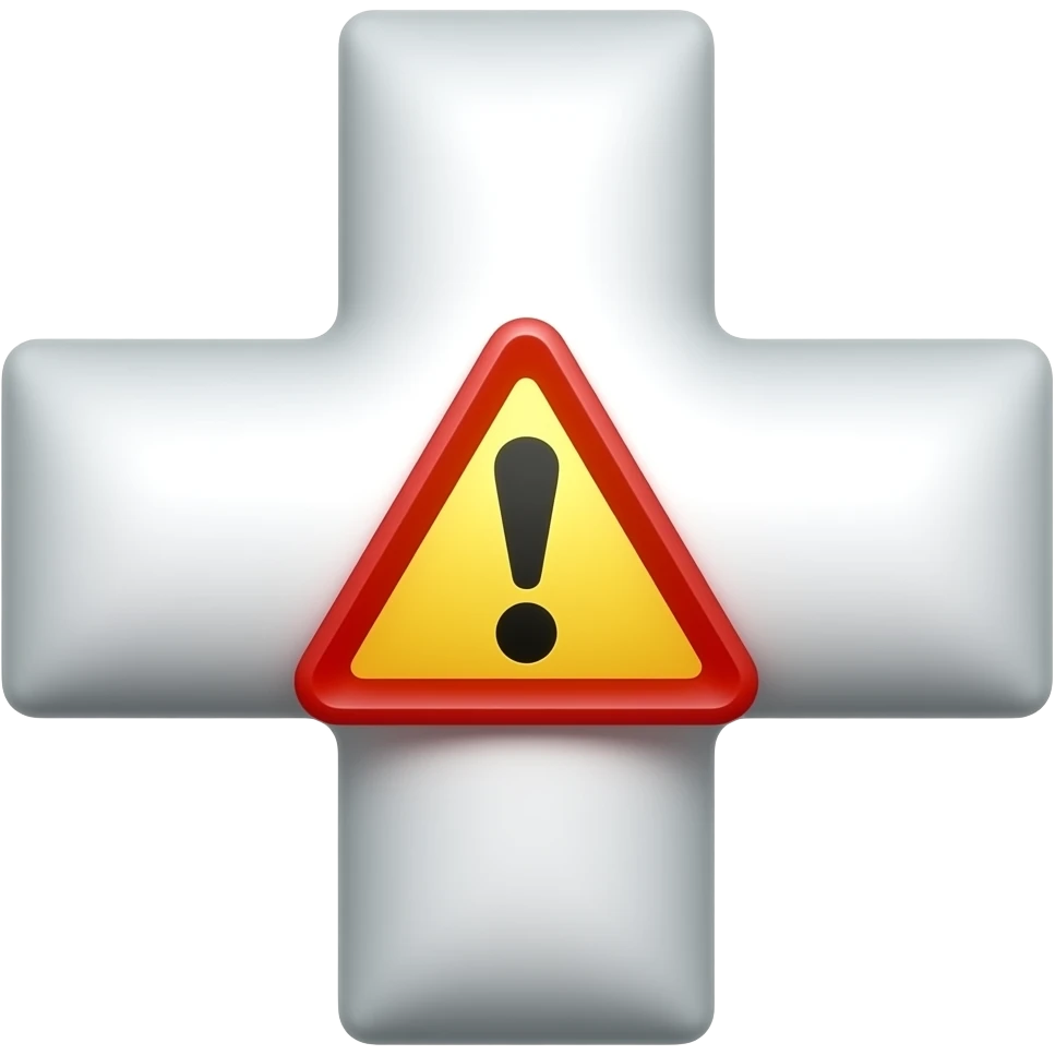 Minimalist flat design icon of a medical cross with a small warning sign overlay, representing illness or health issues, clean vector style, soft gradient (yellow and orange), no text emoji