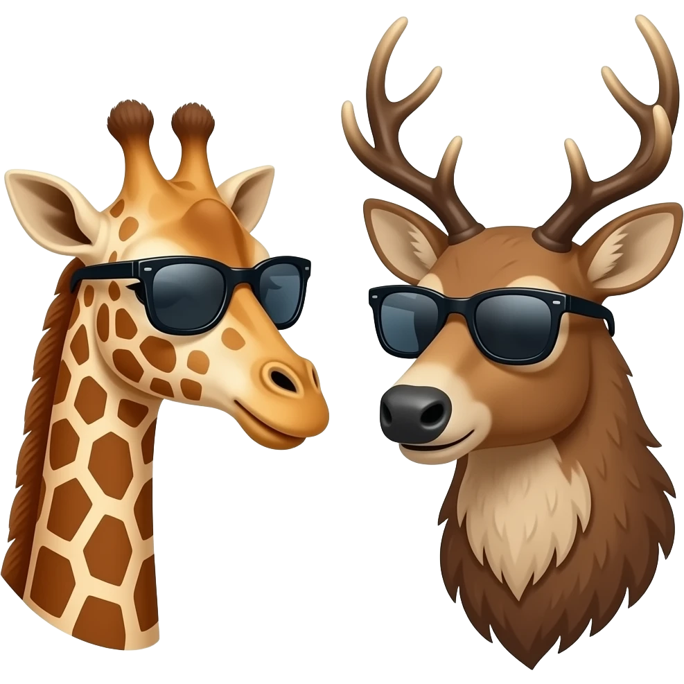 Einfacher Giraffenkopf und Elchkopf schauen sich an und beide cool mit Sonnenbrille emoji