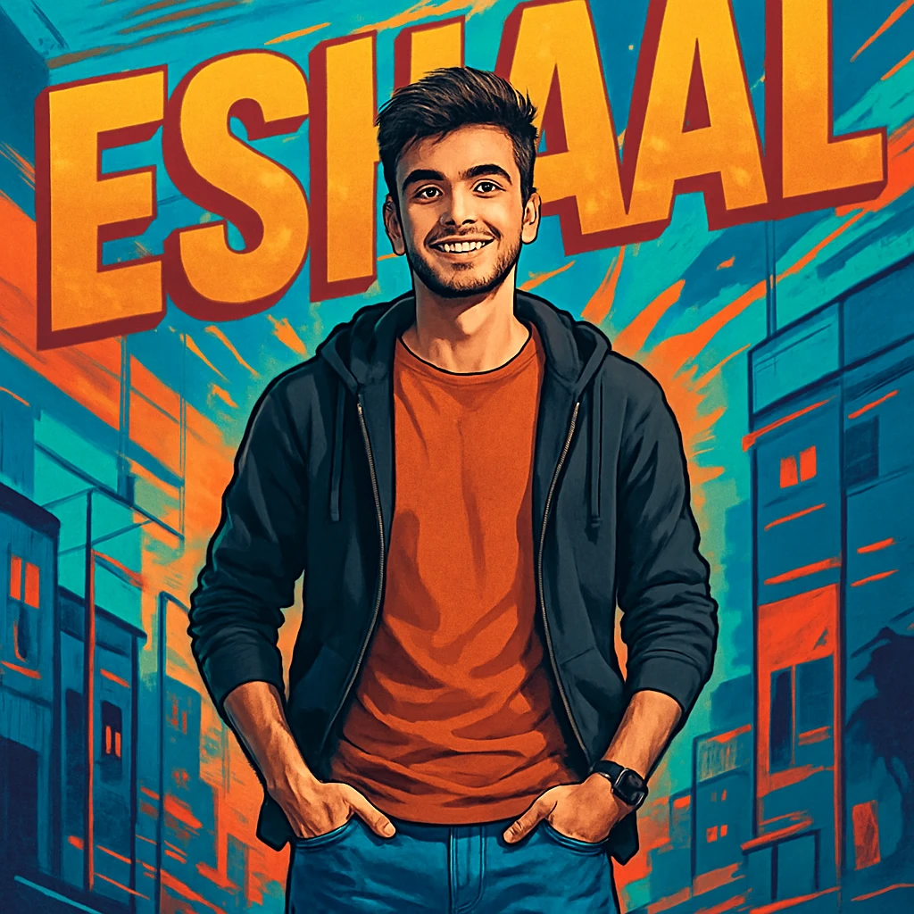 a guy with ESHAAL written in the background emoji