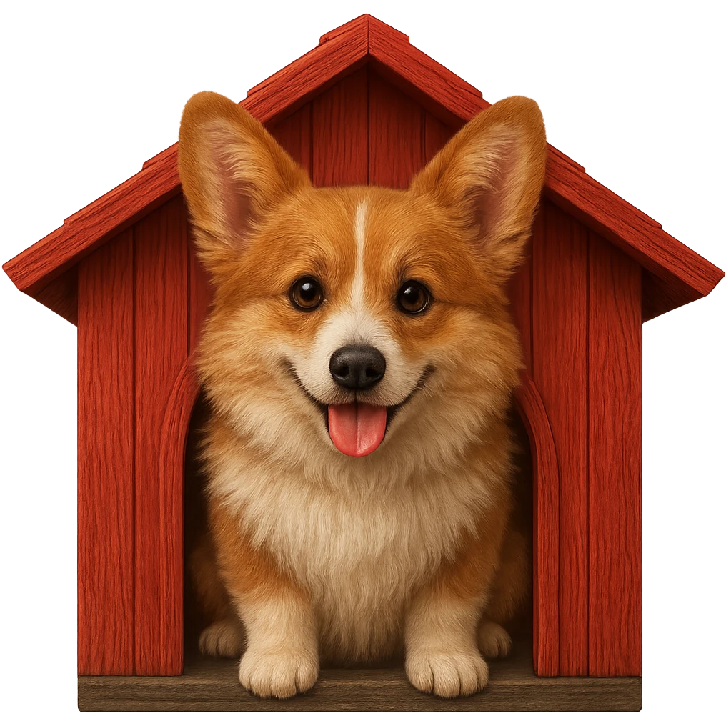 Make the dog house red and make the corgi look even more realistic in an emoji style. Keep the background transparent. emoji