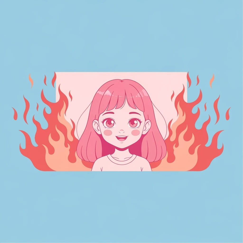 girl banner with flames, cute, expressive, minimal emoji