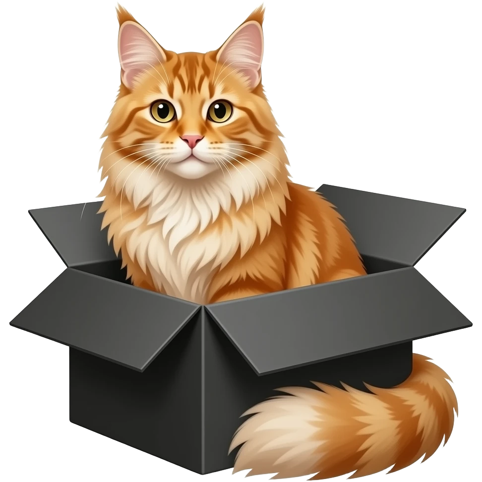 orange maine cat sitting elegantly in a black box emoji