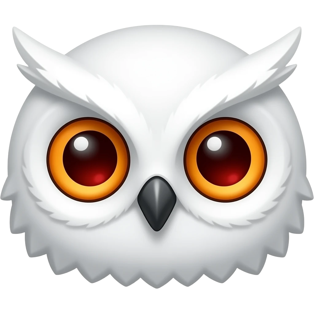 Cute kawaii white owl with orange and red eyes emoji