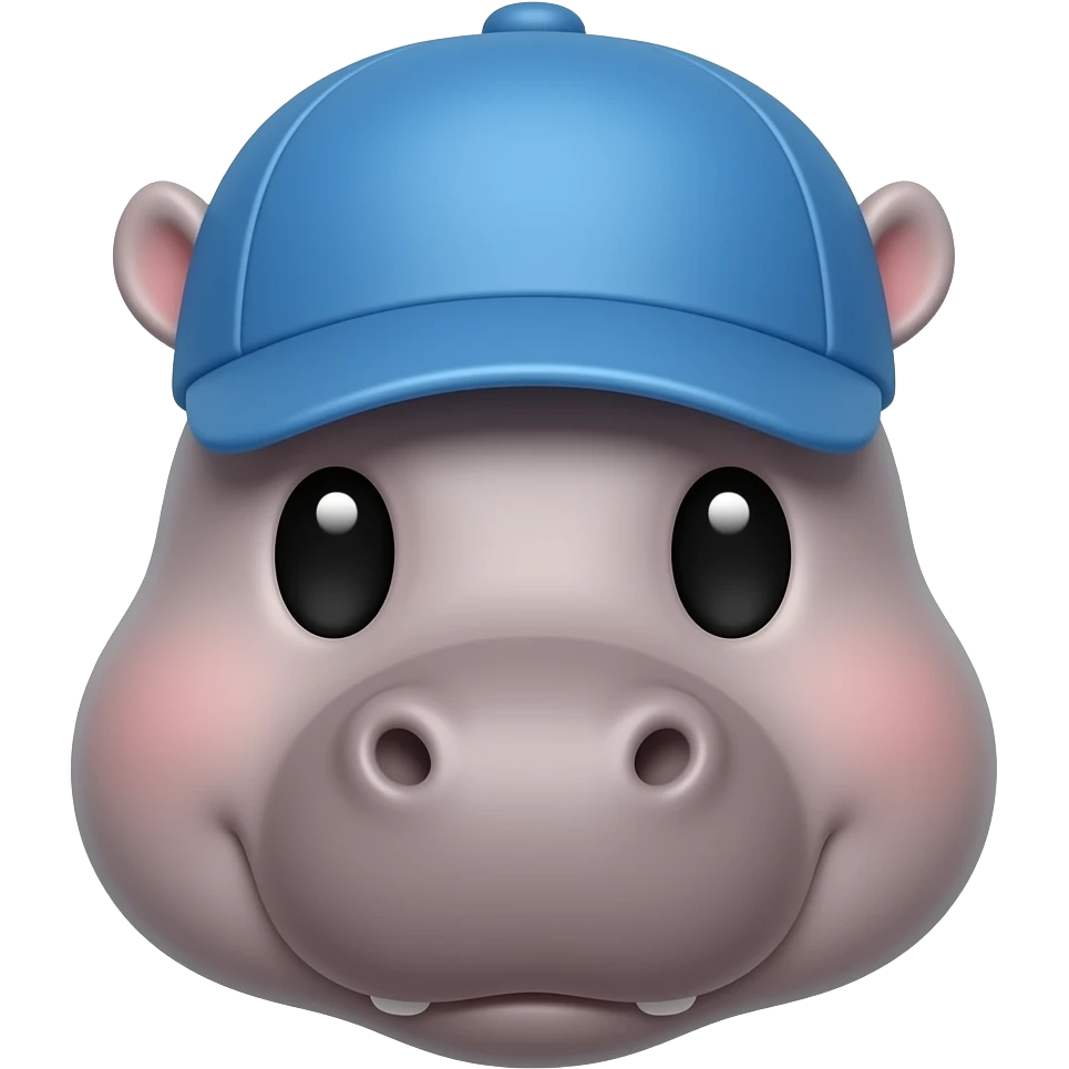 baby hippo wearing blue hat, closeup bust size emoji