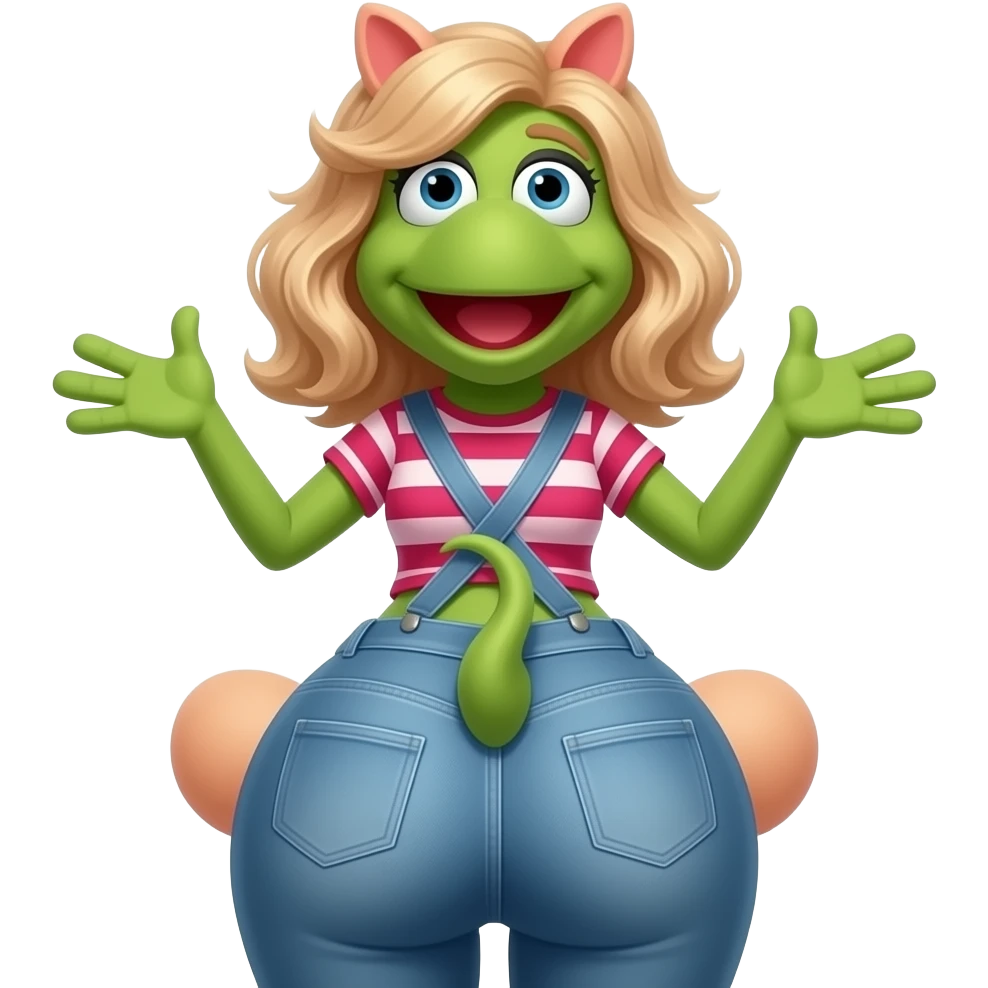 Muppet Miss piggy both hands spreading huge butt cheeks curvy girl showing anus emoji