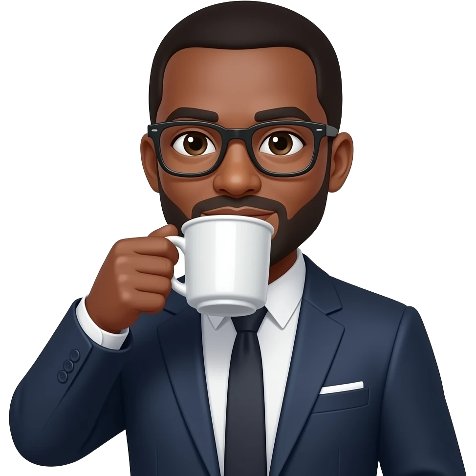 Black bald man with glasses drinking coffee coffee emoji