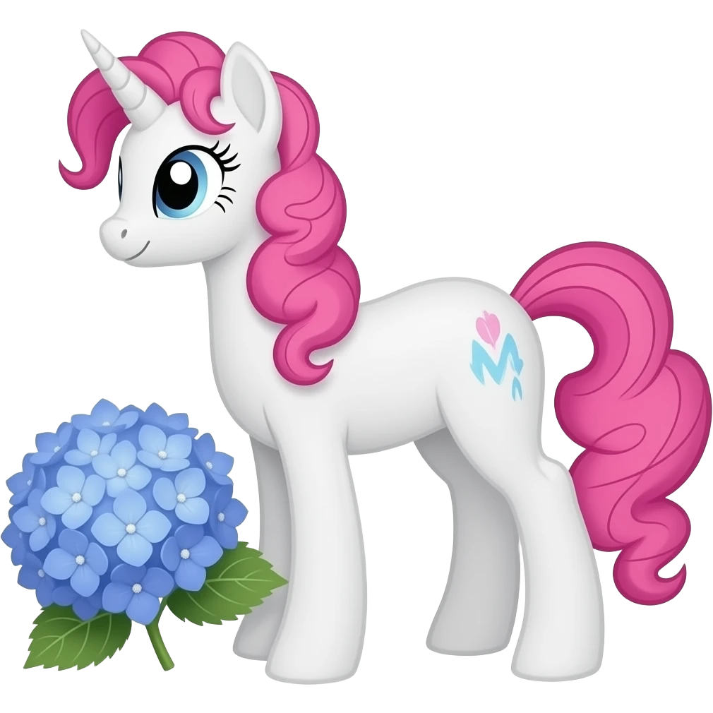 Pink and white ponies and blue hydrangeas emoji