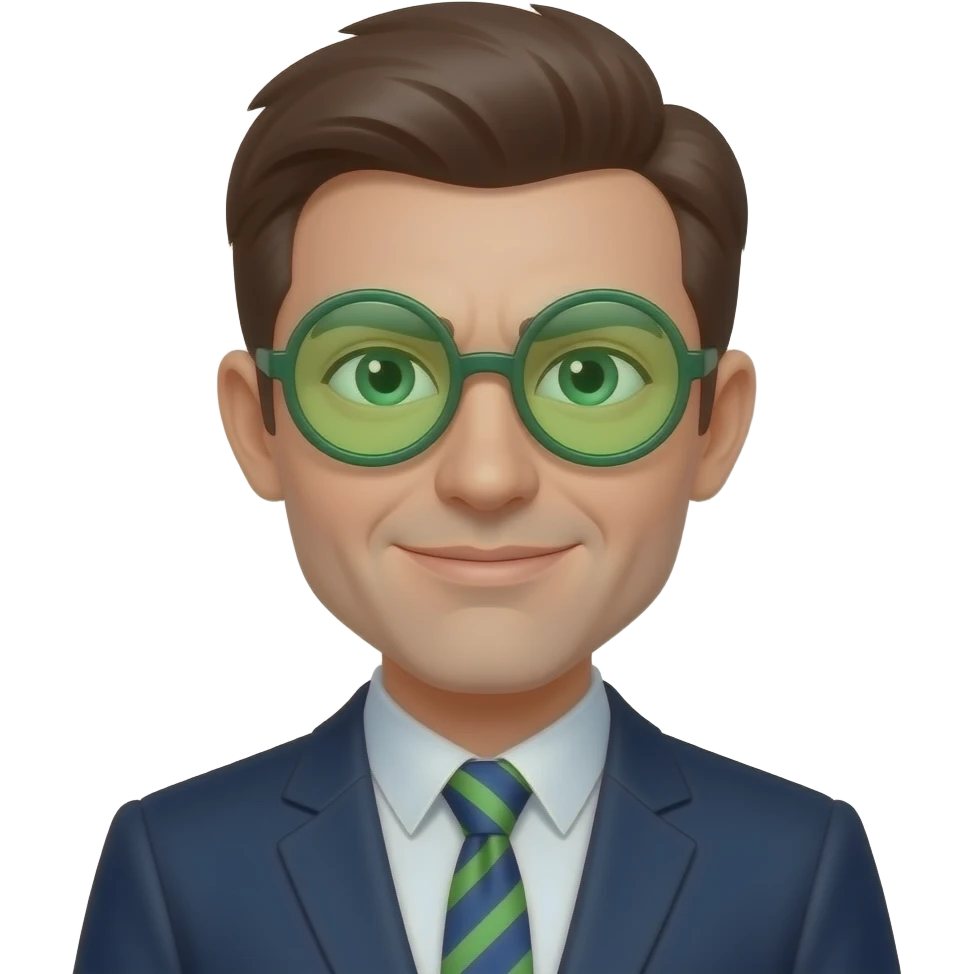 Make a businessman with sly face, and green circles on his eyes emoji