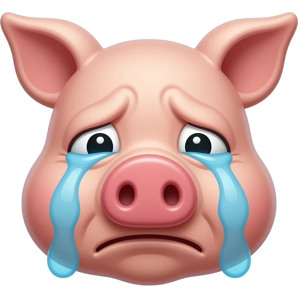 Sad very wrinkly pig face, crying, discord emoji style emoji